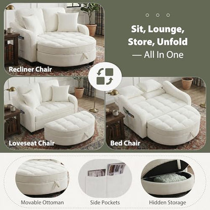 Round Chaise Lounge Chair with Storage Ottoman, view 6