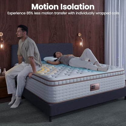Queen Size Mattress 14 Inch - Extra Firm Hybrid Mattress with Ultra Lumbar Support, Reinforced Edges & Motion Isolation - Fiberglass-Free Colchones Queen, CertiPUR-US