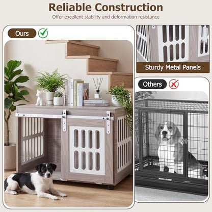 Farmhouse Wooden Dog Crate Furniture with Sliding Barn Door, view 7