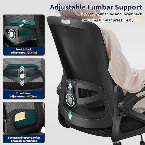 Ergonomic Office Chair Desk Chair with Adjustable Lumbar Support, view 5