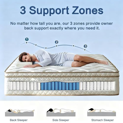 Queen Size Mattress, 10 Inch Hybrid Pocket Spring Mattress in a Box, view 3