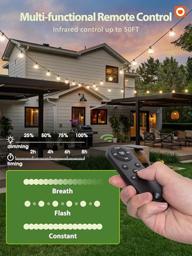 56FT(50+6) Solar String Lights for Outside G50 Waterproof with USB Port Patio Outdoor Solar Powered with 27 LED Bulbs 3 Light Modes for Backyard Porch Garden Market Bistro Camping