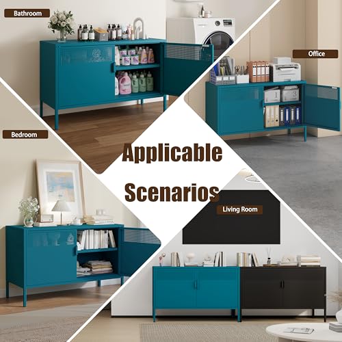 Metal Storage Cabinet with 2 Doors & Adjustable Shelves, Blue, view 6