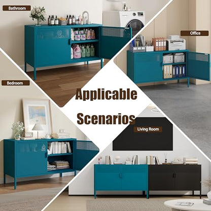 Metal Storage Cabinet with 2 Doors & Adjustable Shelves, Blue, view 6