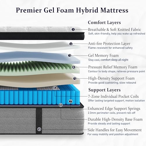 Firm King Mattress 12 Inch, Luxury Hotel Level King Size Mattress in a Box with Gel Memory Foam & Individual Pocket Springs, Upgraded Strong Edge Support, Fiberglass-Free