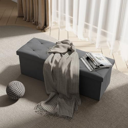 43'' Folding Storage Ottoman Bench, Storage Chest, Linen Fabric Foot Rest Stool, 158L Storage Footstools for Bedroom and Living Room, Holds up to 660 lbs, DGray
