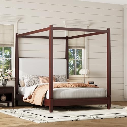 Queen Size Modern Upholstered Canopy Bed Frame, view 5