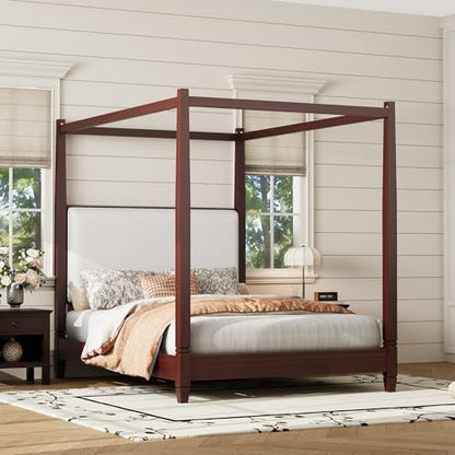 Queen Size Modern Upholstered Canopy Bed Frame, view 5