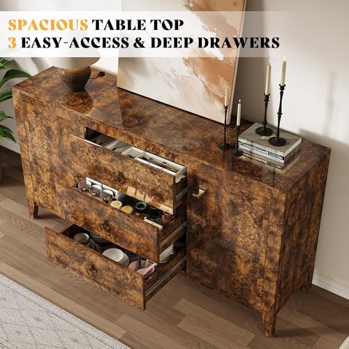 60" High Gloss Burl Buffet Sideboard Storage Cabinet with Drawers, view 4