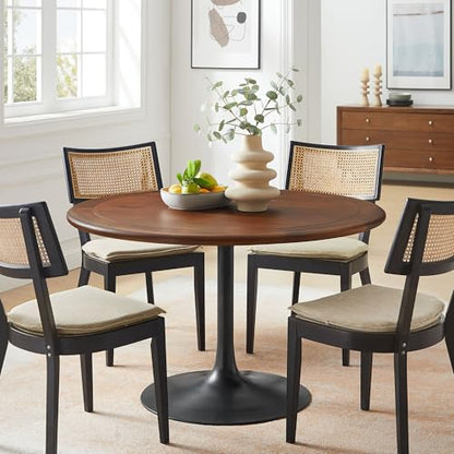 Lippa 48Inch Round Dining Table Pedestal Base Solid Wood Black Walnut Finish Modern Kitchen Room Entertaining Home Furniture Quality Stylish Elegant Durable Refined