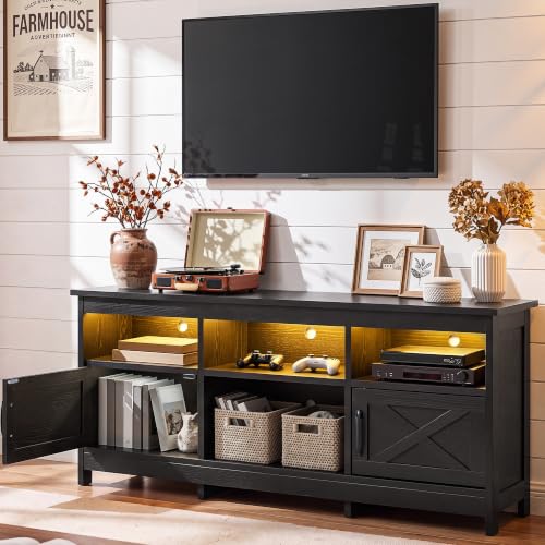 Farmhouse TV Stand for TVs up to 65 Inches for Living Room, Black, view 3