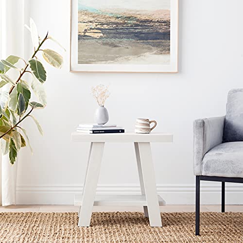 Athens Contemporary Wood Shelf Side Table, White