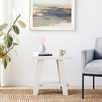Athens Contemporary Wood Shelf Side Table, White