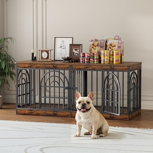 63" Wooden Double Dog Crate Furniture for 1-2 Dogs, view 8