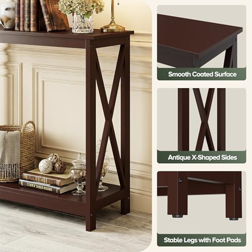Console Table 39.5”, 2-Tier Narrow Sofa Side Table with Storage Shelf, Entrance Table for Hallway/Foyer/Living Room/Corridor/Office, Espresso