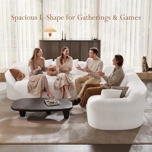 110'' Luxury Modern Curved Sectional Sofa, Oversized Chenille Cloud Couch for Living Room, Comfy Luxury L-Shaped Boneless Sofa with Extra Deep Seat, Tool-Free Assembly, Snow White