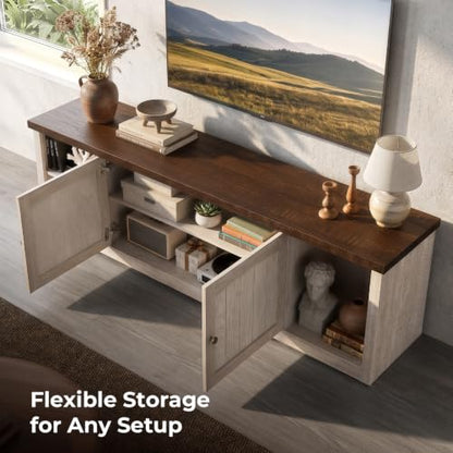 Farmhouse TV Stand with Storage Cabinet & Shelves for 65 Inch TVs, view 6