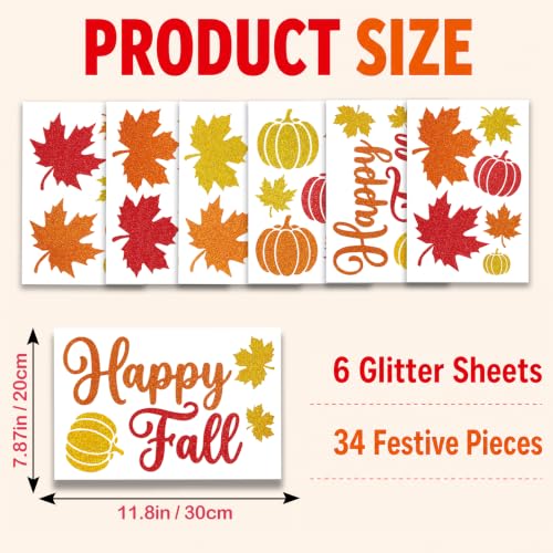 Glitter Fall Window Clings Autumn Thanksgiving Window Stickers Decals Decor, view 3