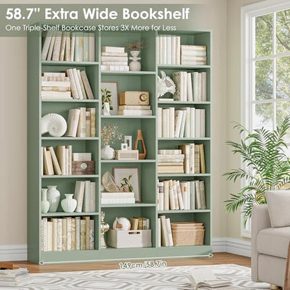 Triple Wide Bookshelf, Large Bookshelf with 17 Display Shelves, view 6