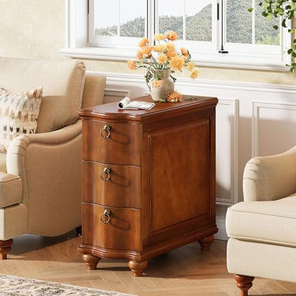 Tribesigns Wood Narrow End Table, Fully Assembled Walnut Nightstand | 3-Drawers Slim Side Table for Bedside, Small Spaces, Living Room, Bedroom, No Assembly Required