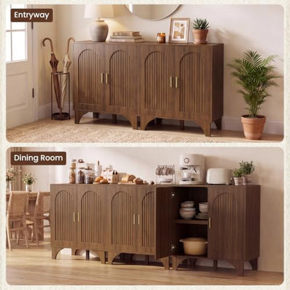 Mid Century Modern Buffet Cabinet Arched Doors Walnut Storage Sideboard, view 7