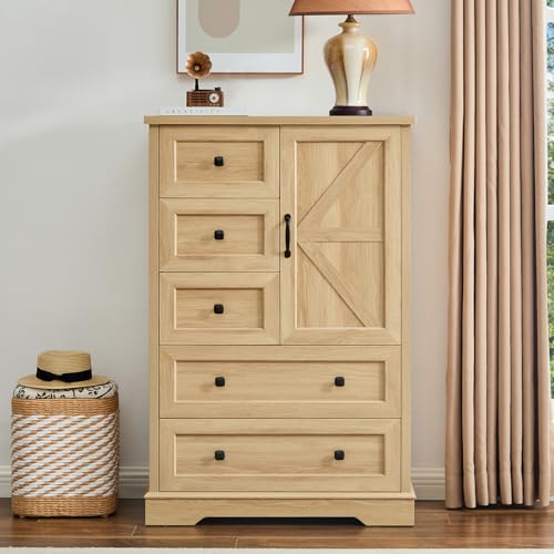 Farmhouse Dresser for Bedroom, Tall Chest of Drawers, Natural Oak, view 7