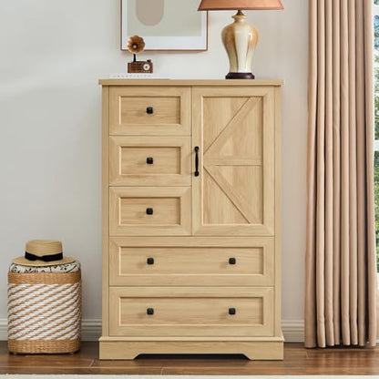 Farmhouse Dresser for Bedroom, Tall Chest of Drawers, Natural Oak, view 7