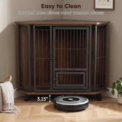 33inch Corner Dog Crate Furniture for Small Dogs with 2 Door, view 7