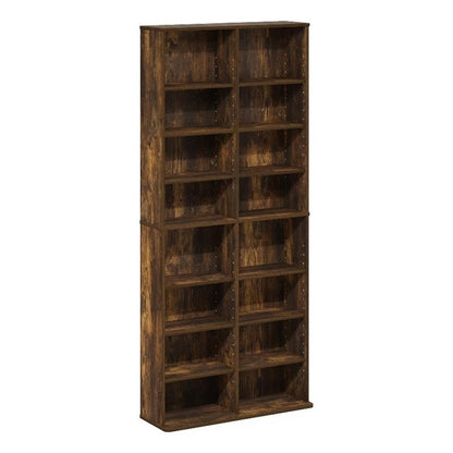 16-Shelf Multimedia Media Storage Tower Rack, Amber Pine Finish