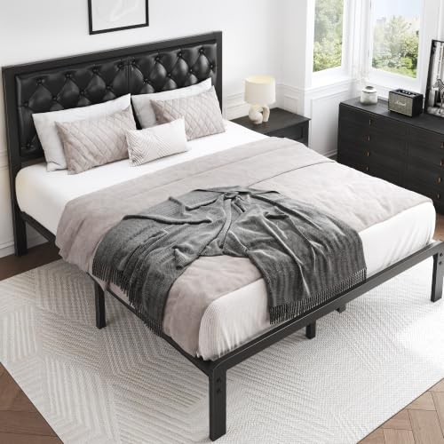 Queen Black Bed Frame with Button Tufted Headboard and Storage, view 7