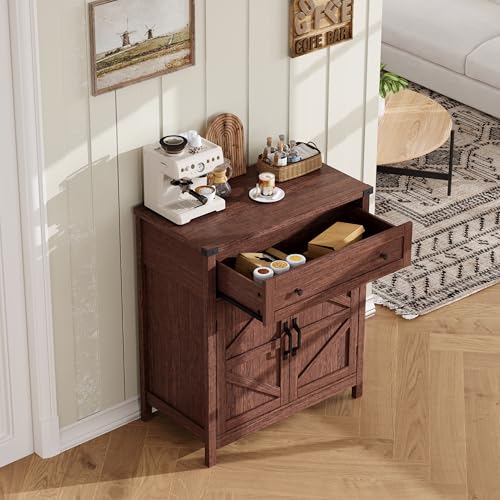 Kitchen Storage Cabinet, Coffee Bar Cabinet, Farmhouse Buffet Sideboard with Drawer for Kitchen, Living Room, Walnut