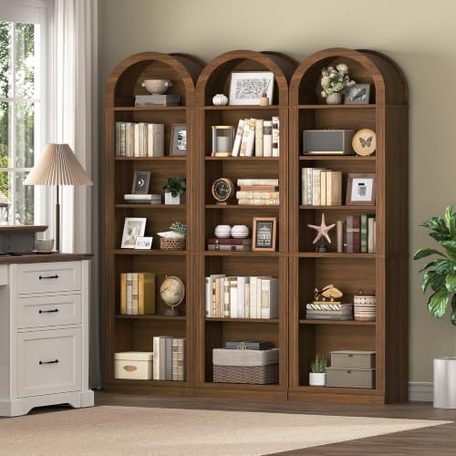 Arched Bookshelf, 75.8" Tall Narrow Bookcase with Storage, view 5