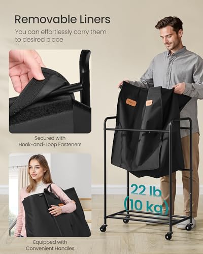 2-Section Laundry Sorter, with Wheels, Removable Bags, view 7