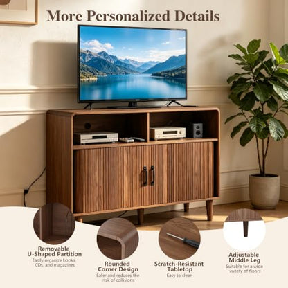 Fluted TV Stand with Storage Cabinets Media Console Table for Bedroom, view 8