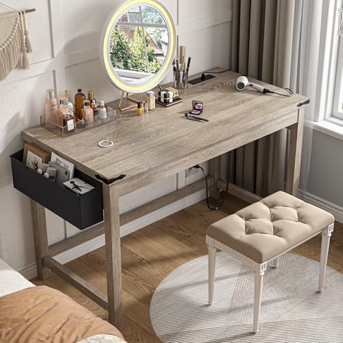 32"Farmhouse Writing Desk with Power Outlet,Storage Bag for Bedroom, view 2
