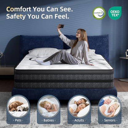 Queen Mattress 12 Inch Hybrid Queen Size Mattress in a Box Medium Firm New, view 6