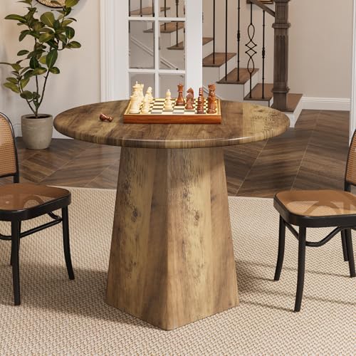 Tribesigns 31.5-Inch Round Dining Room Table for 2-4, Farmhouse Small Kitchen Dinner Table with Square Base for Dining Room Living Room, Rustic Brown