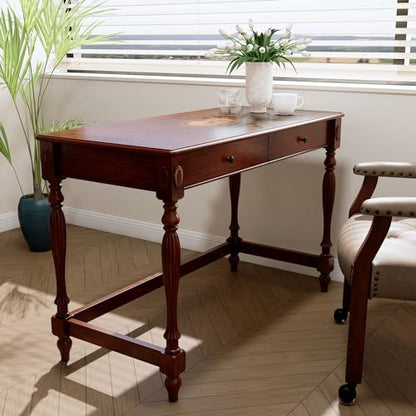 Vintage Solid Wood Writing Desk with Drawers, view 4
