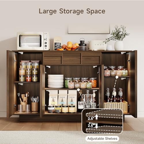55" Sideboard Buffet Cabinet with Storage Drawer & Built-in Lights, view 5