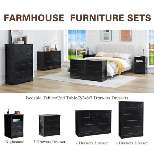 Farmhouse 6 Drawers Dresser, Black 48" Tall Chest of Drawers for Bedroom, view 5