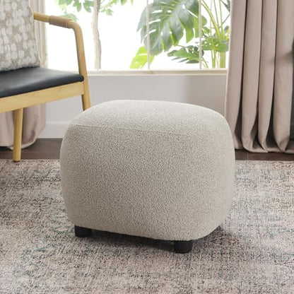 Round Boucle Upholstered Ottoman Chair, Footstool with Soft Padded Seat, Fully Assembled Modern Sofa Couch Footrest, Extra Seating for Bedroom Entryway, Taupe(18.5" D x 23" W x 16.5" H)