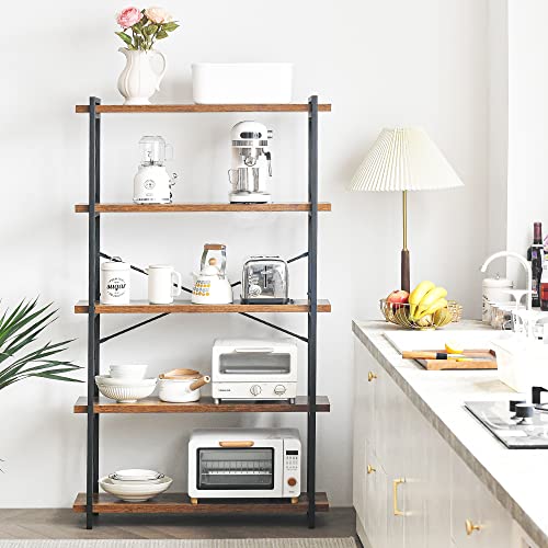 Bookshelf, 5-Tier Industrial Bookcase, Rustic Open Book Shelf, view 5