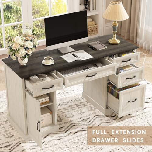 58'' Farmhouse Executive Desk with Drawers, view 5