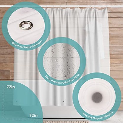 Clear Shower Curtain, 72x72 Odorless Plastic with Magnets, view 4