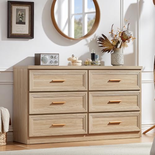55.1" Wide Farmhouse 6 Drawers Dresser for Bedroom,Natural, view 2