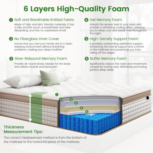 Luxury Full Size Mattress, 10 Inch Hybrid Mattress in a Box, Medium Firm, view 3