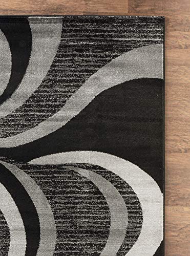 Modern Area Rug Swirls Carpet Bedroom Living Room Contemporary Dining Accent Sevilla Collection 4817A (4x6, Black)