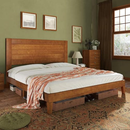 King Size Farmhouse Solid Wood Bed Frame with Storage Platform, view 2