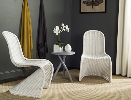 SAFAVIEH Furniture - Tana Wicker Side Chair Set of 2 - 17" Seat Height - White - Rattan - Coastal Woven Design - Ideal for Living Room, Sunroom, Dining Room - Fully Assembled (SEA8009C-SET2)