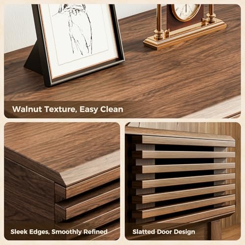 59" TV Stand for 55"/60"/65" TVs, Mid-Century Modern Fluted Entertainment Center with Sliding Doors, Storage Cabinets & Media Console Table, Living Room & Bedroom, Walnut